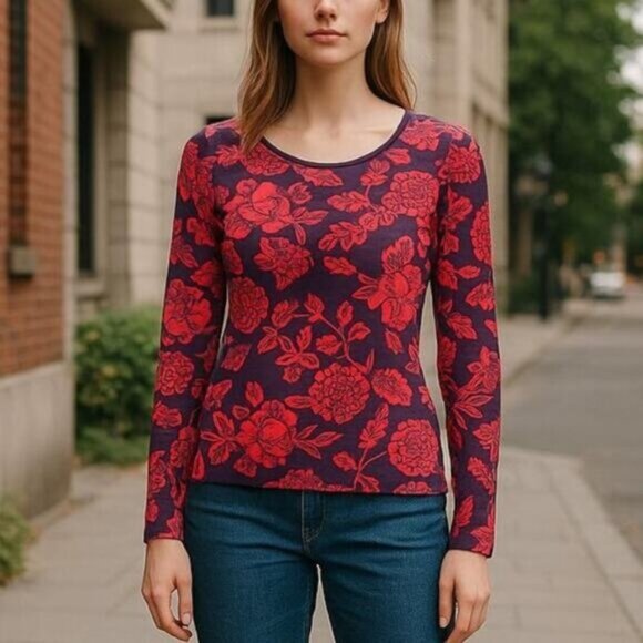 Tops - SAINT JAMES Floral Long Sleeve Top Long Sleeve Size 8 Red Navy